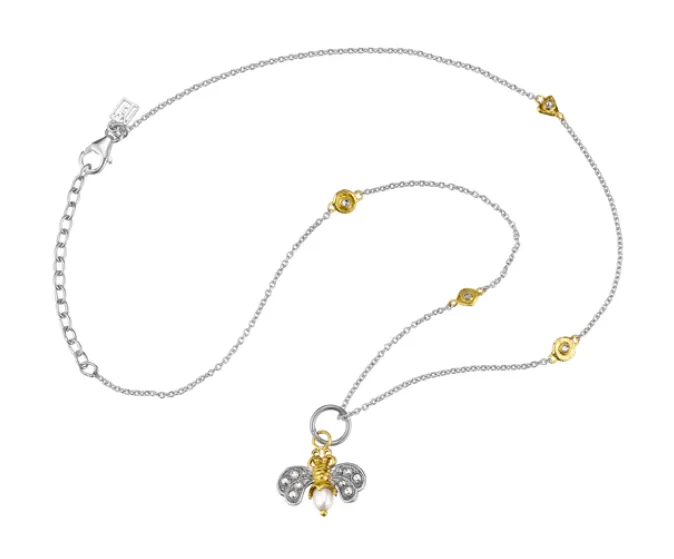 Crystal Honeypearl Bee Charm Necklace