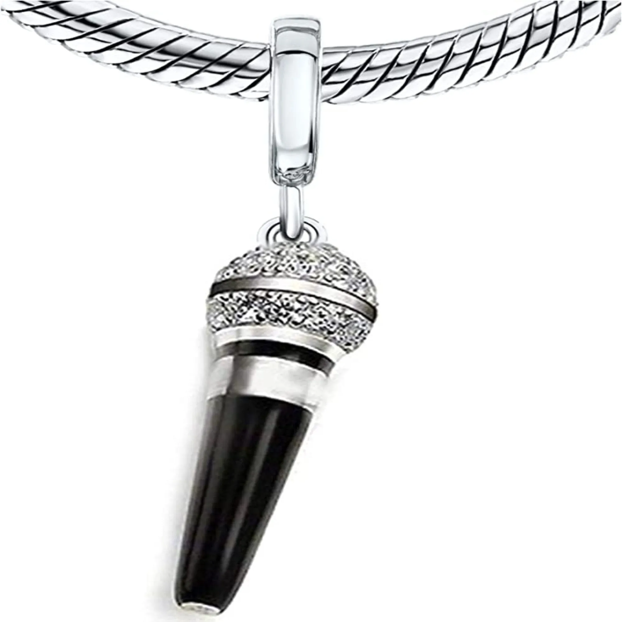 Crystallized Microphone Dangle Pendant Charm