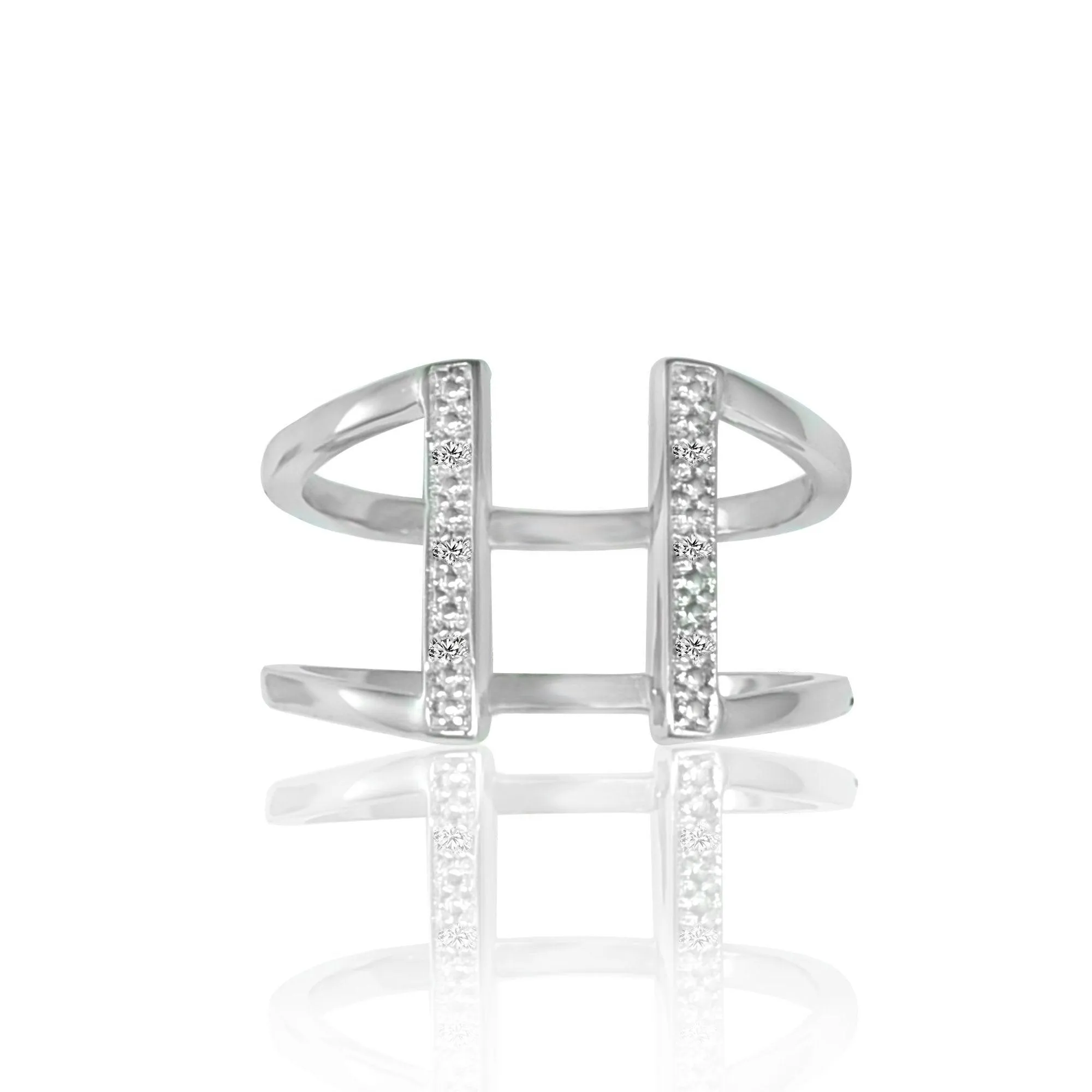 Cubic Zirconia Fashion Geometric Ring in Sterling Silver