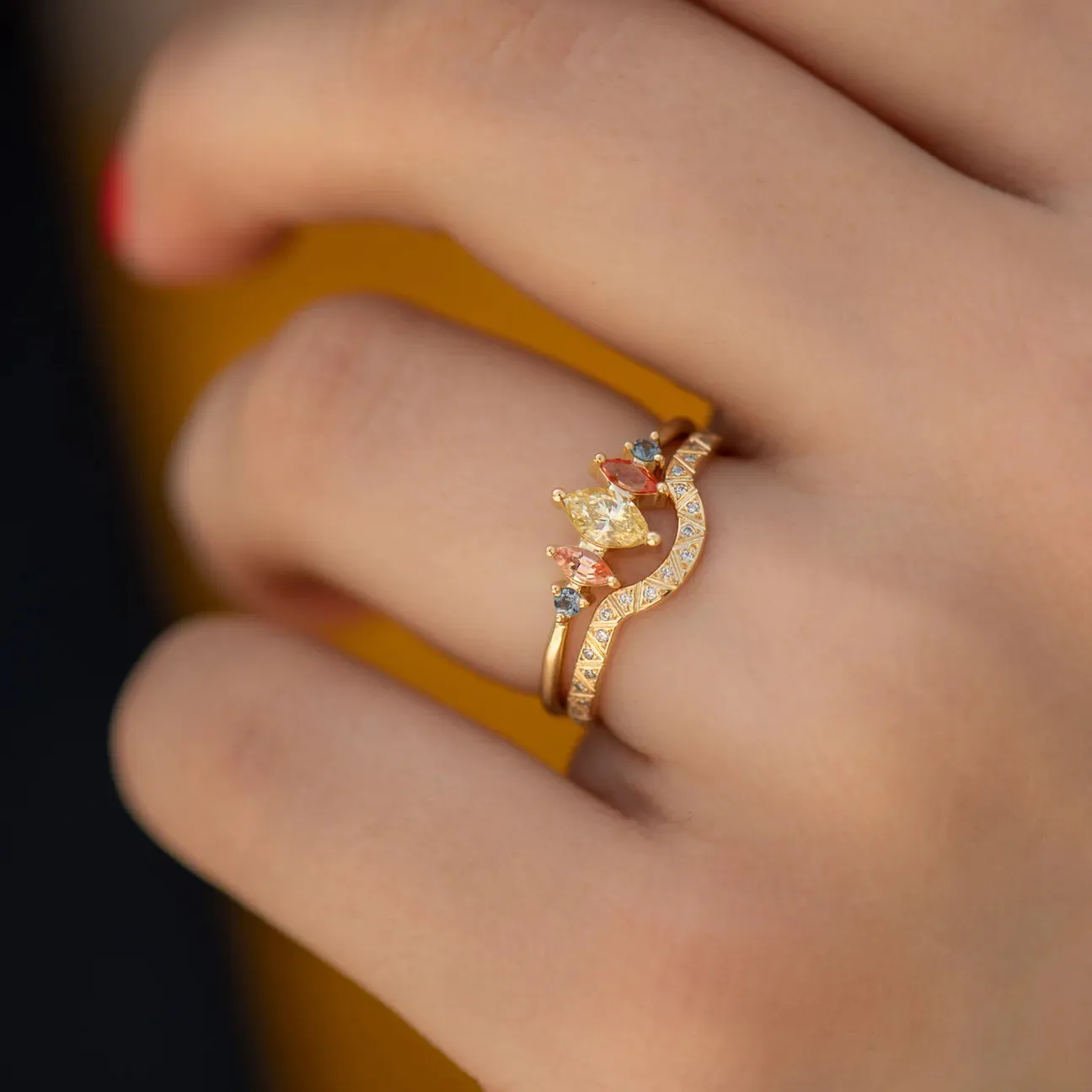 Curved Eternity Ring With Engraved Geometric Pattern