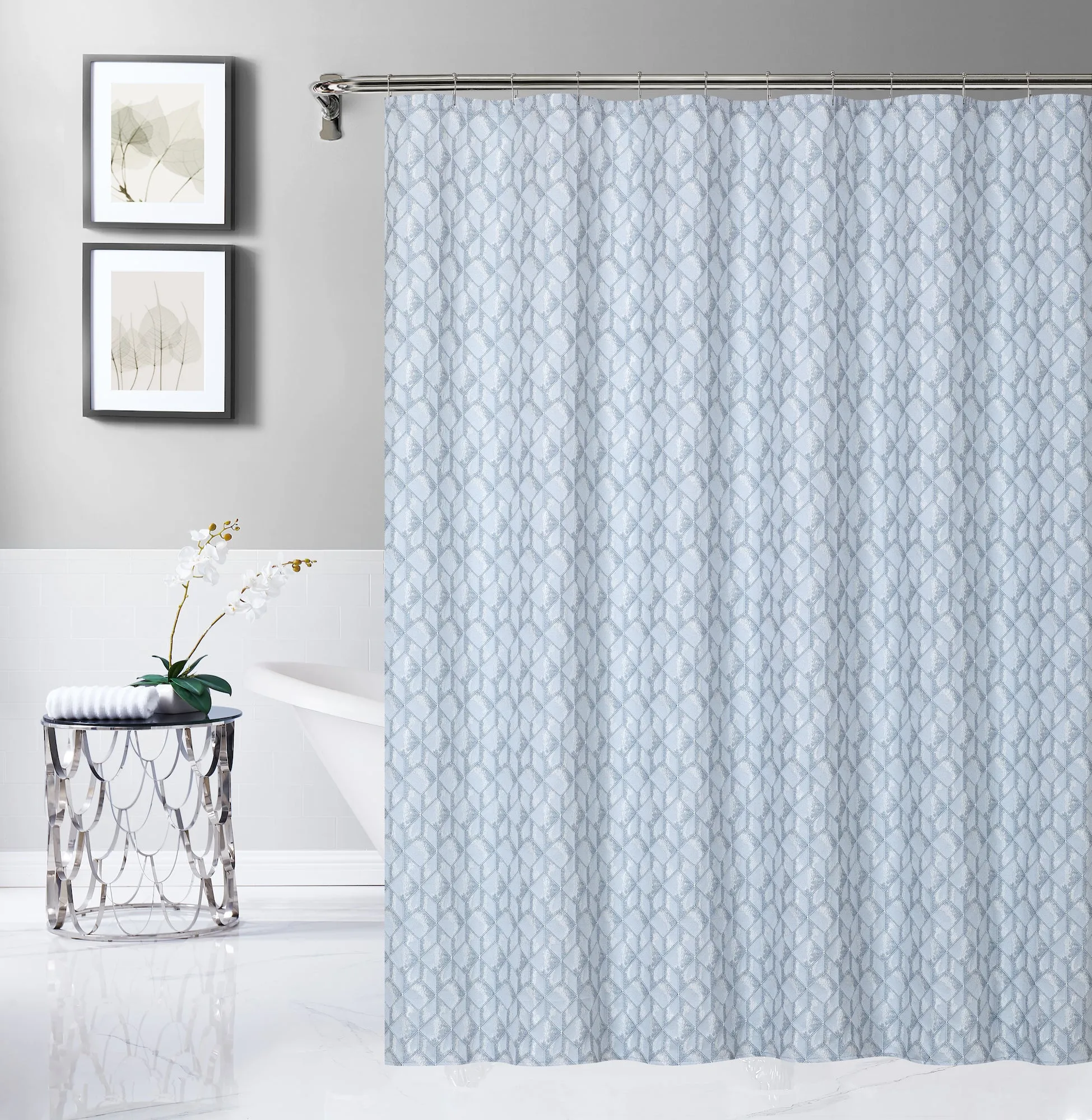 Dainty Home Topaz 3D Embossed Textured Lustrous Lurex Geometric Designed Fabric Shower Curtain