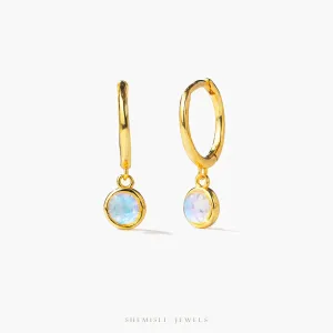 Dainty Moon Stone CZ Hoop Earring, Unisex, Gold, Silver SHEMISLI SH671