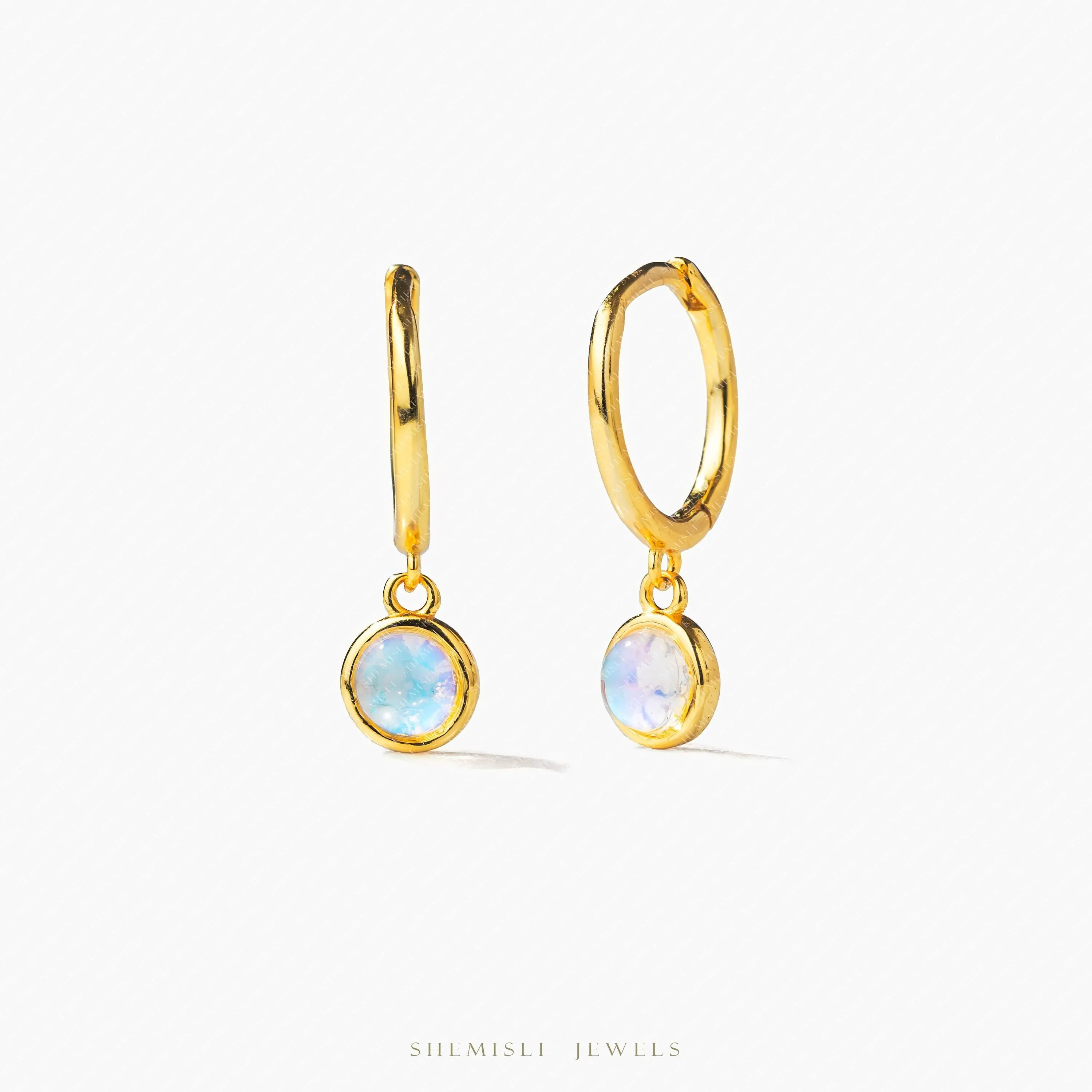 Dainty Moon Stone CZ Hoop Earring, Unisex, Gold, Silver SHEMISLI SH671