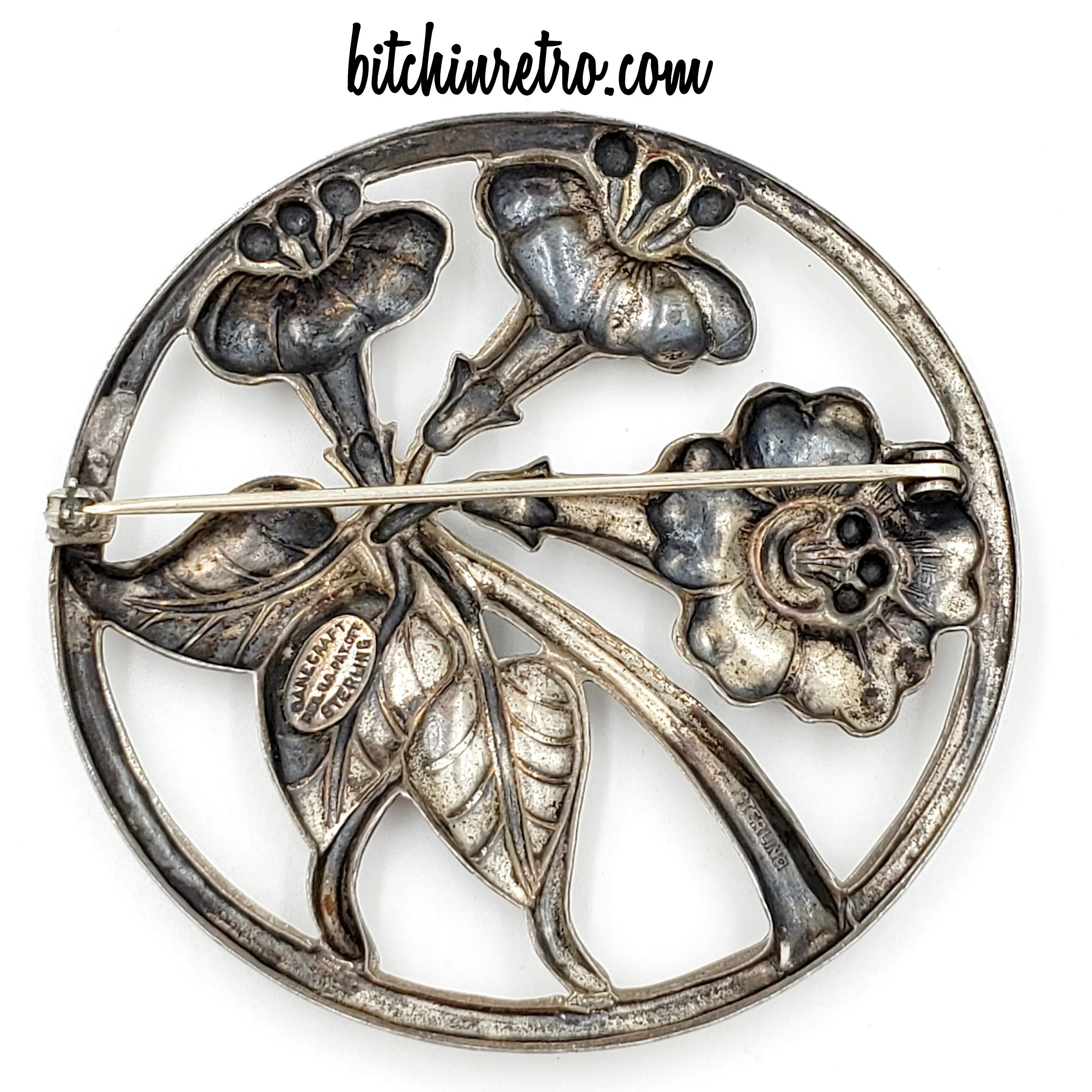 Danecraft Vintage Sterling Silver Repousse Floral Brooch