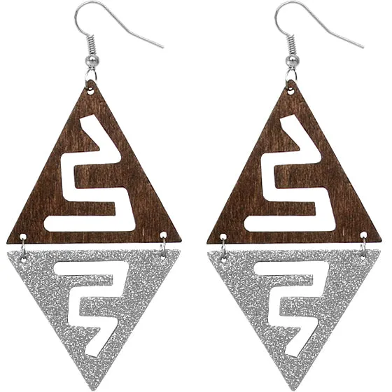 Dark Brown Sparkle Zigzag Linked  Earrings