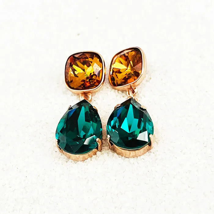 Devi Amber and Emerald Swarovski Earrings