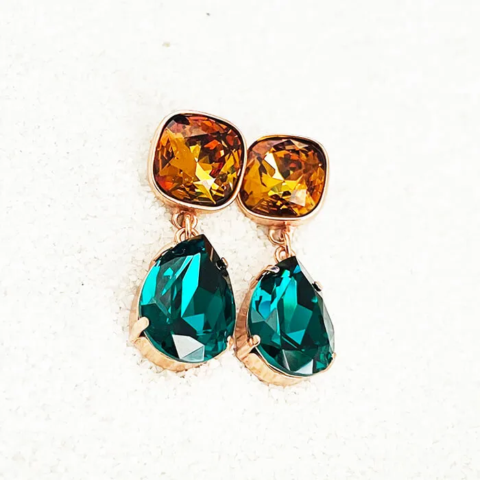 Devi Amber and Emerald Swarovski Earrings