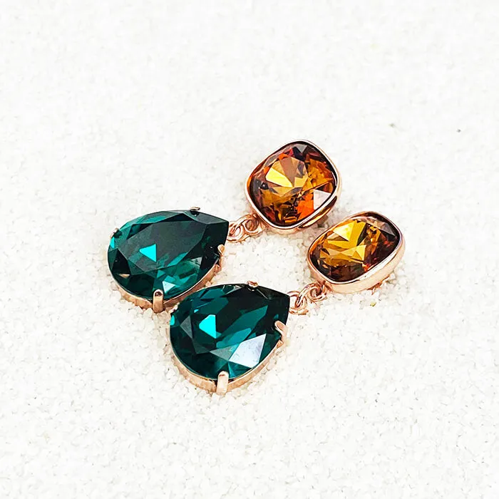 Devi Amber and Emerald Swarovski Earrings