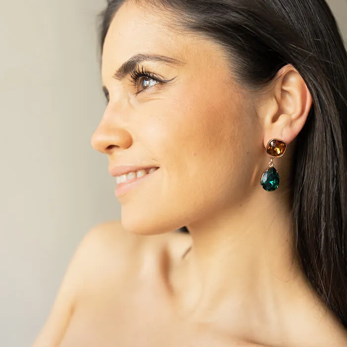 Devi Amber and Emerald Swarovski Earrings