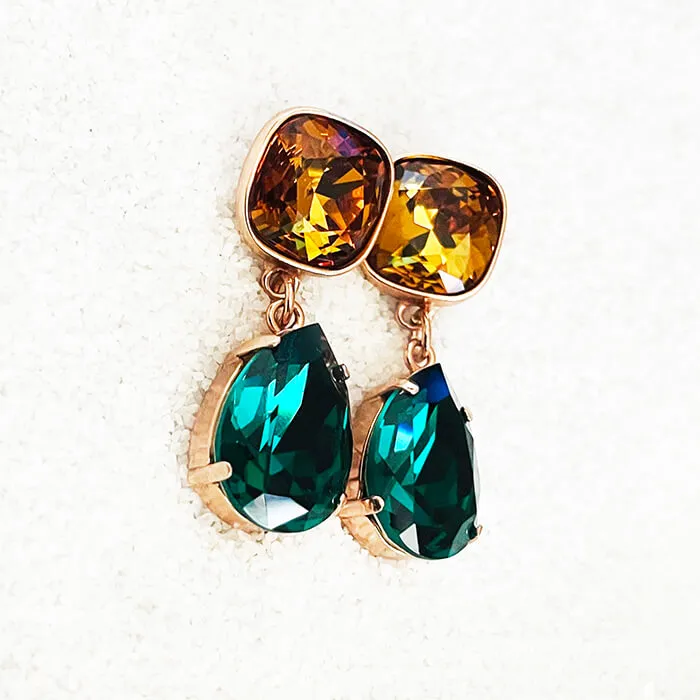 Devi Amber and Emerald Swarovski Earrings