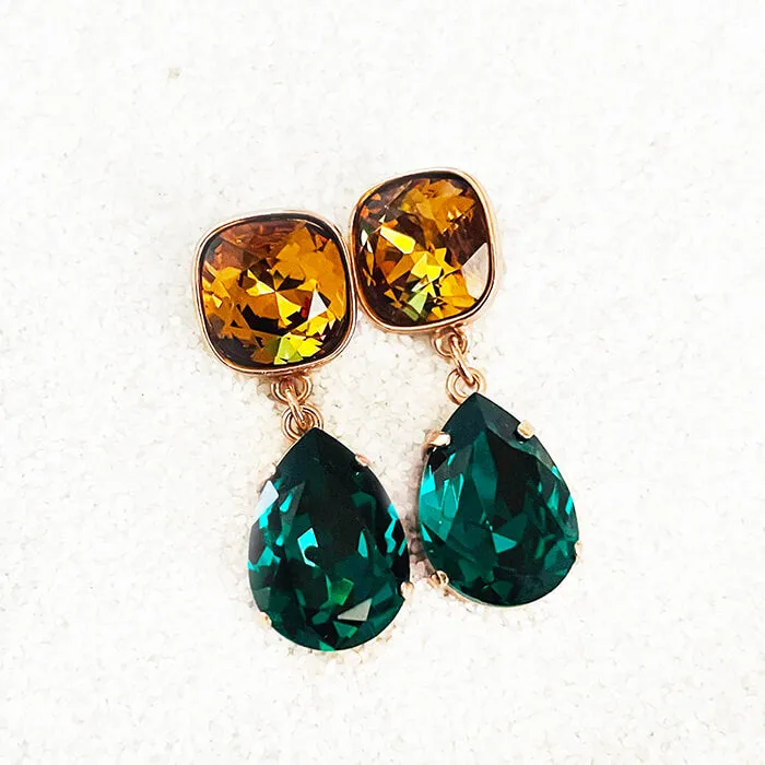 Devi Amber and Emerald Swarovski Earrings