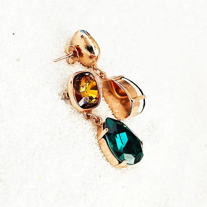 Devi Amber and Emerald Swarovski Earrings