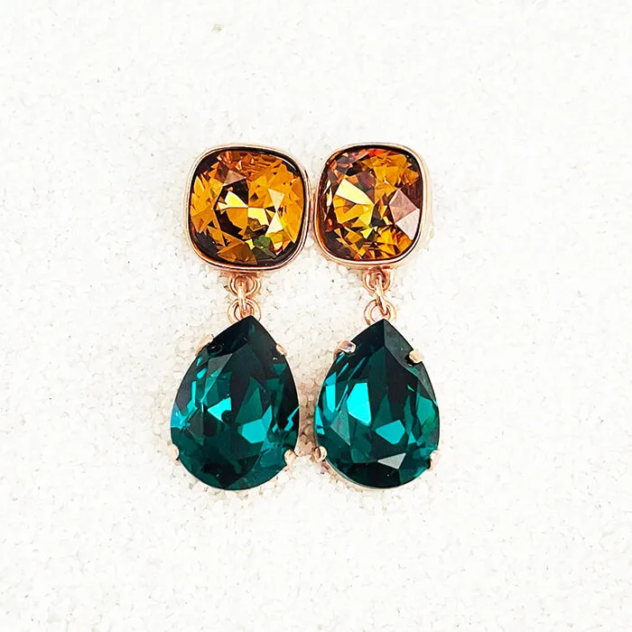 Devi Amber and Emerald Swarovski Earrings