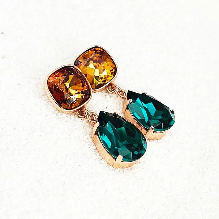 Devi Amber and Emerald Swarovski Earrings