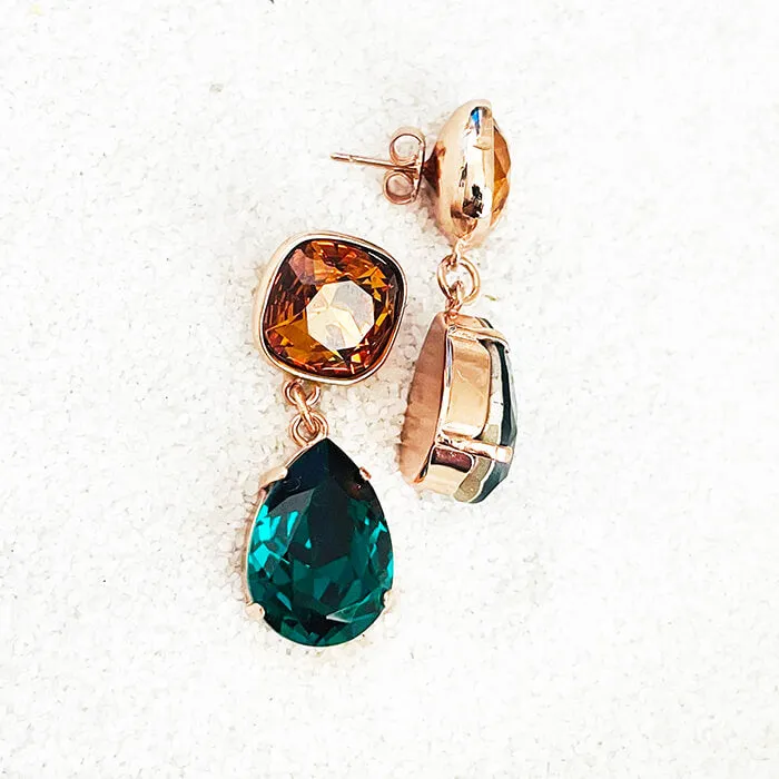 Devi Amber and Emerald Swarovski Earrings