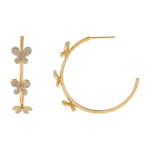 Diamond Triple Butterfly Hoop Earring 14K