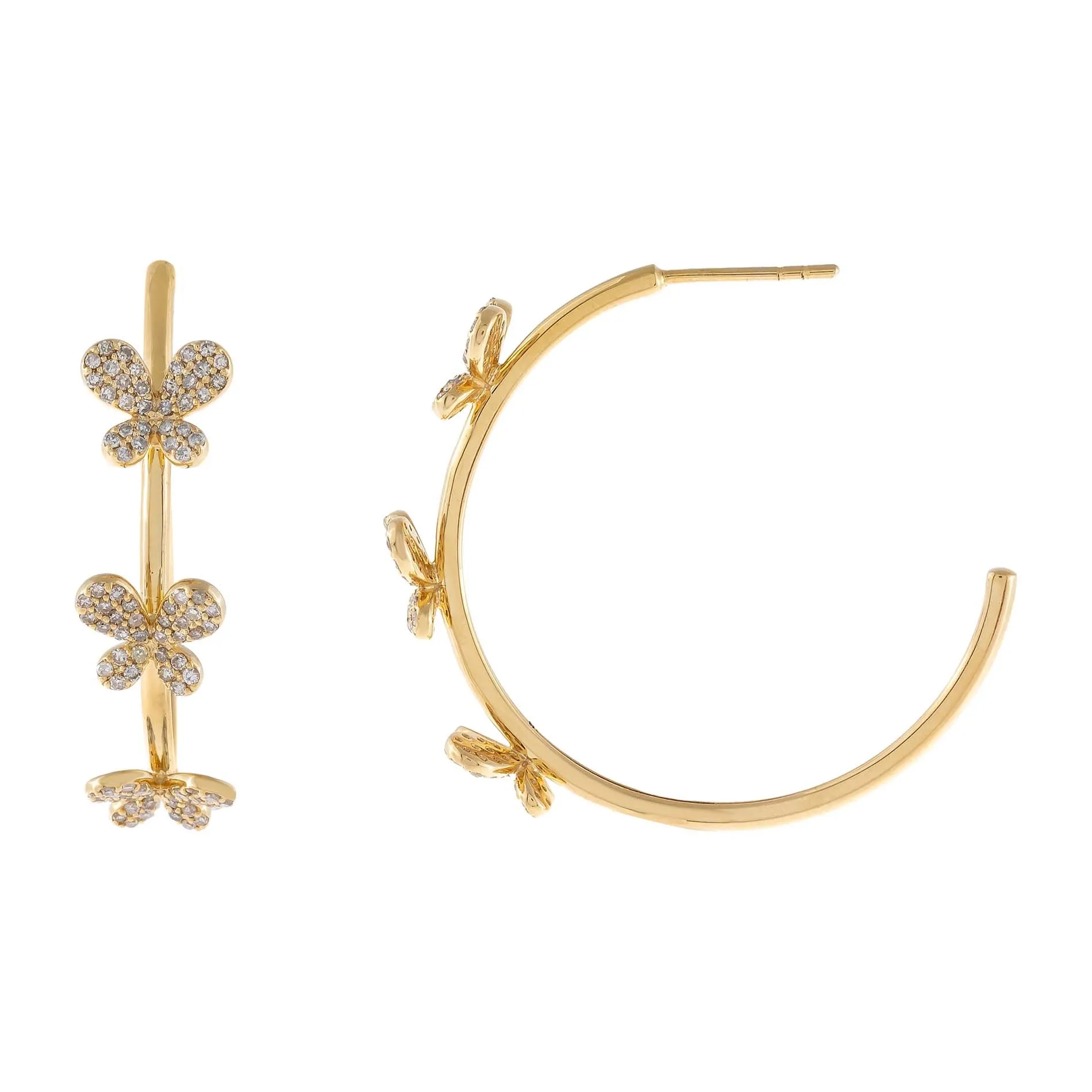 Diamond Triple Butterfly Hoop Earring 14K