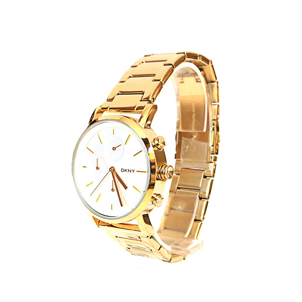 Dkny Gold Plated Analog Watch With Metal Bracelet