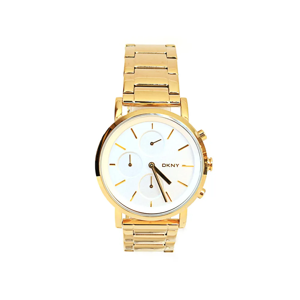 Dkny Gold Plated Analog Watch With Metal Bracelet