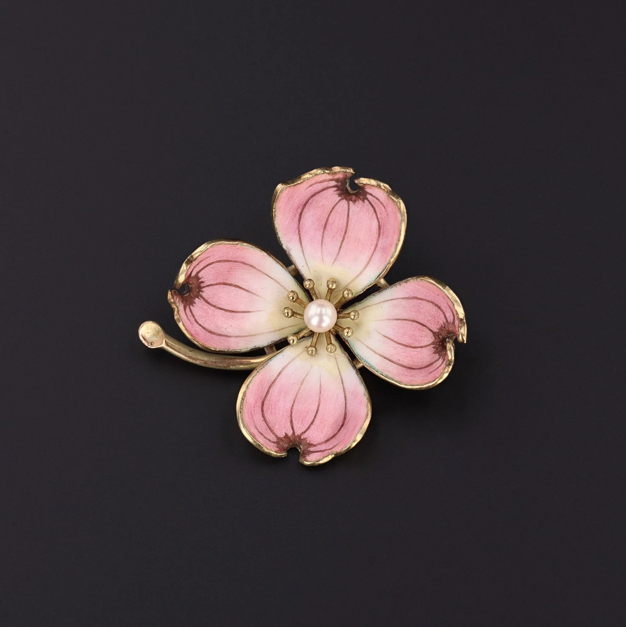 Dogwood Brooch | 14k Gold & Pink Enamel Flower Brooch