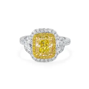 Double Halo Engagement Brilliant Yellow 8A Ice Cut Bicolor Ring