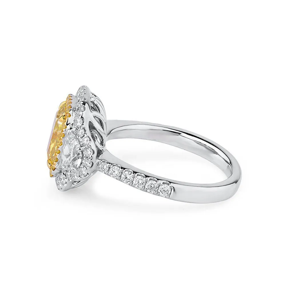 Double Halo Engagement Brilliant Yellow 8A Ice Cut Bicolor Ring