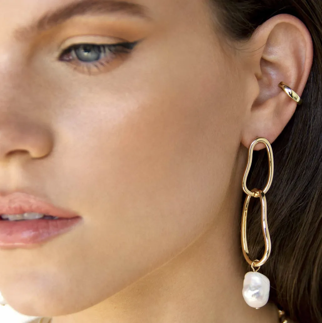 Double Link Pearl Drop Earrings