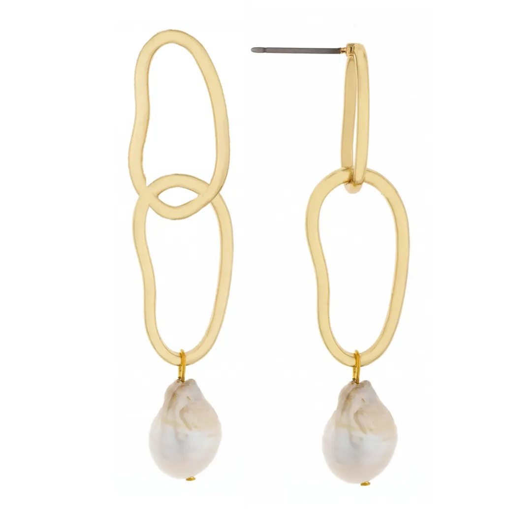 Double Link Pearl Drop Earrings