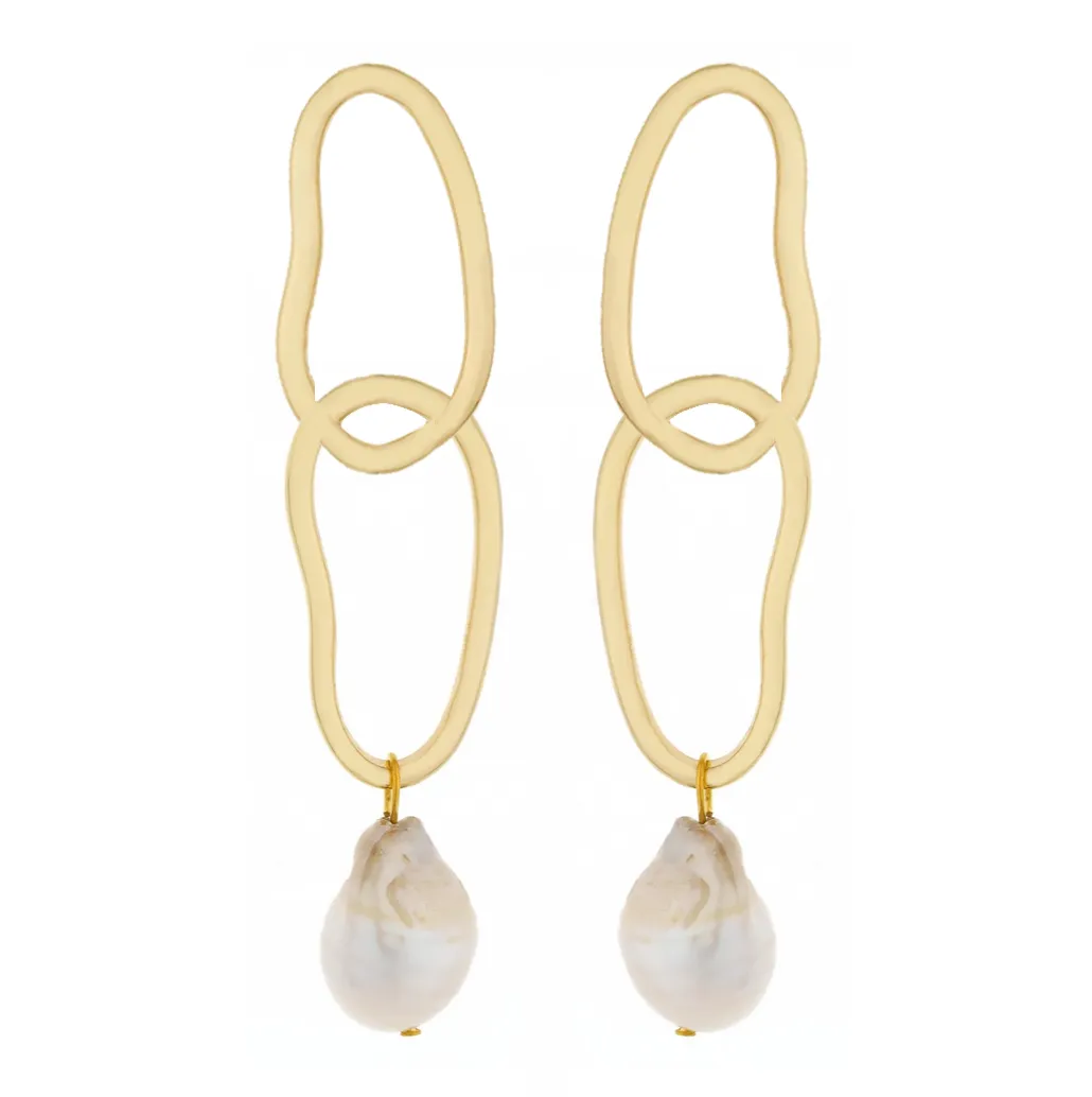 Double Link Pearl Drop Earrings