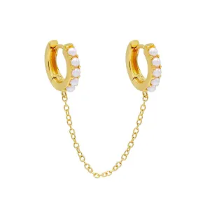 Double Pearl Chain Huggie Earring