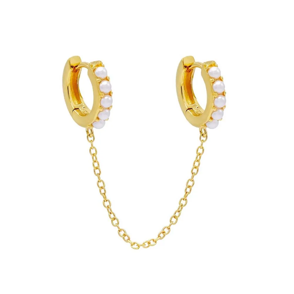Double Pearl Chain Huggie Earring