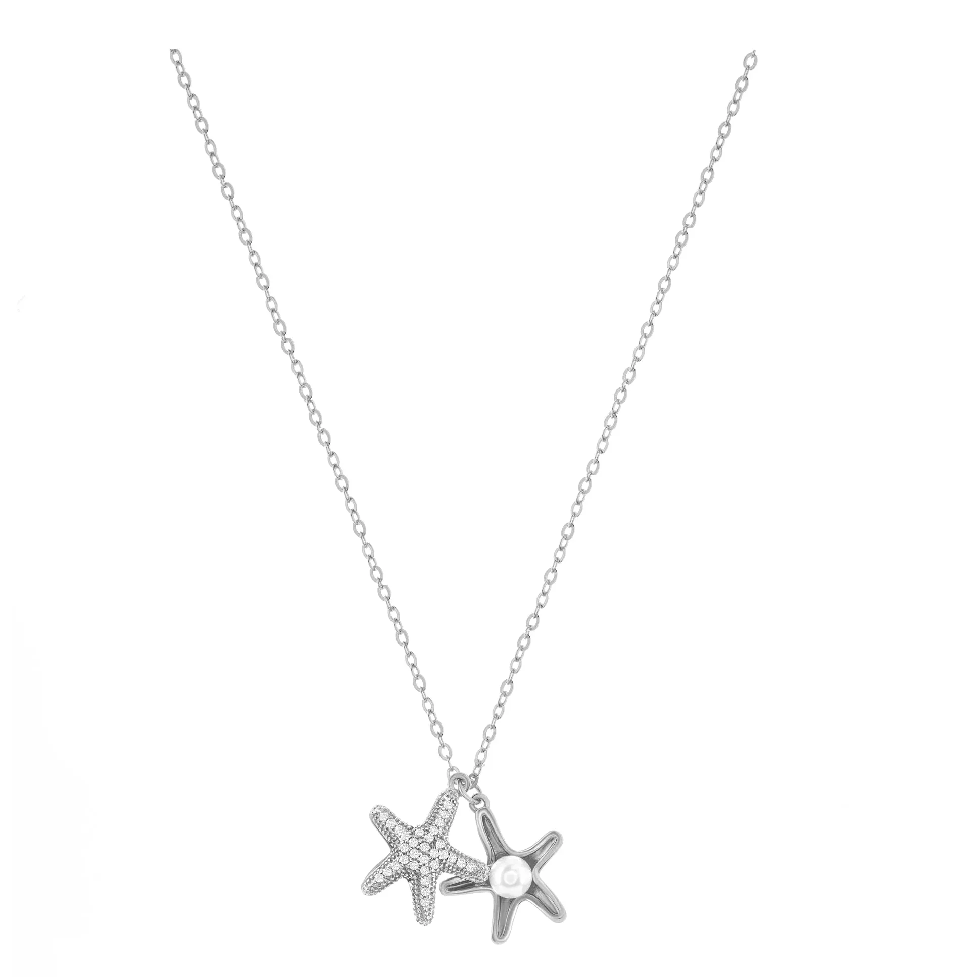 Double Starfish Pearl and Sparkle Necklace