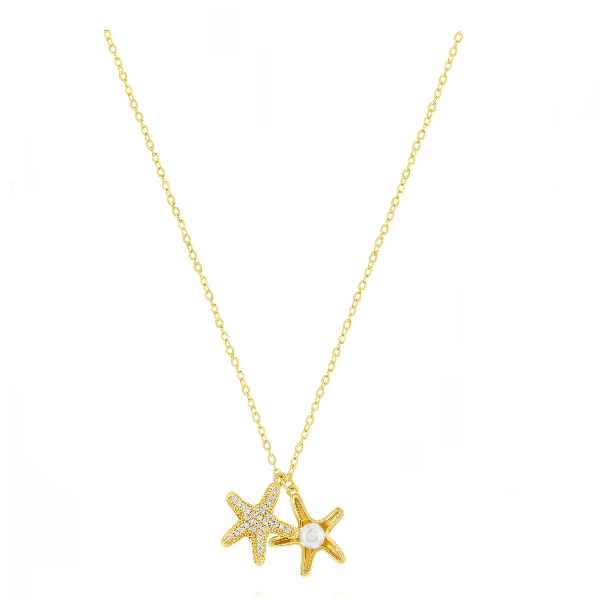 Double Starfish Pearl and Sparkle Necklace