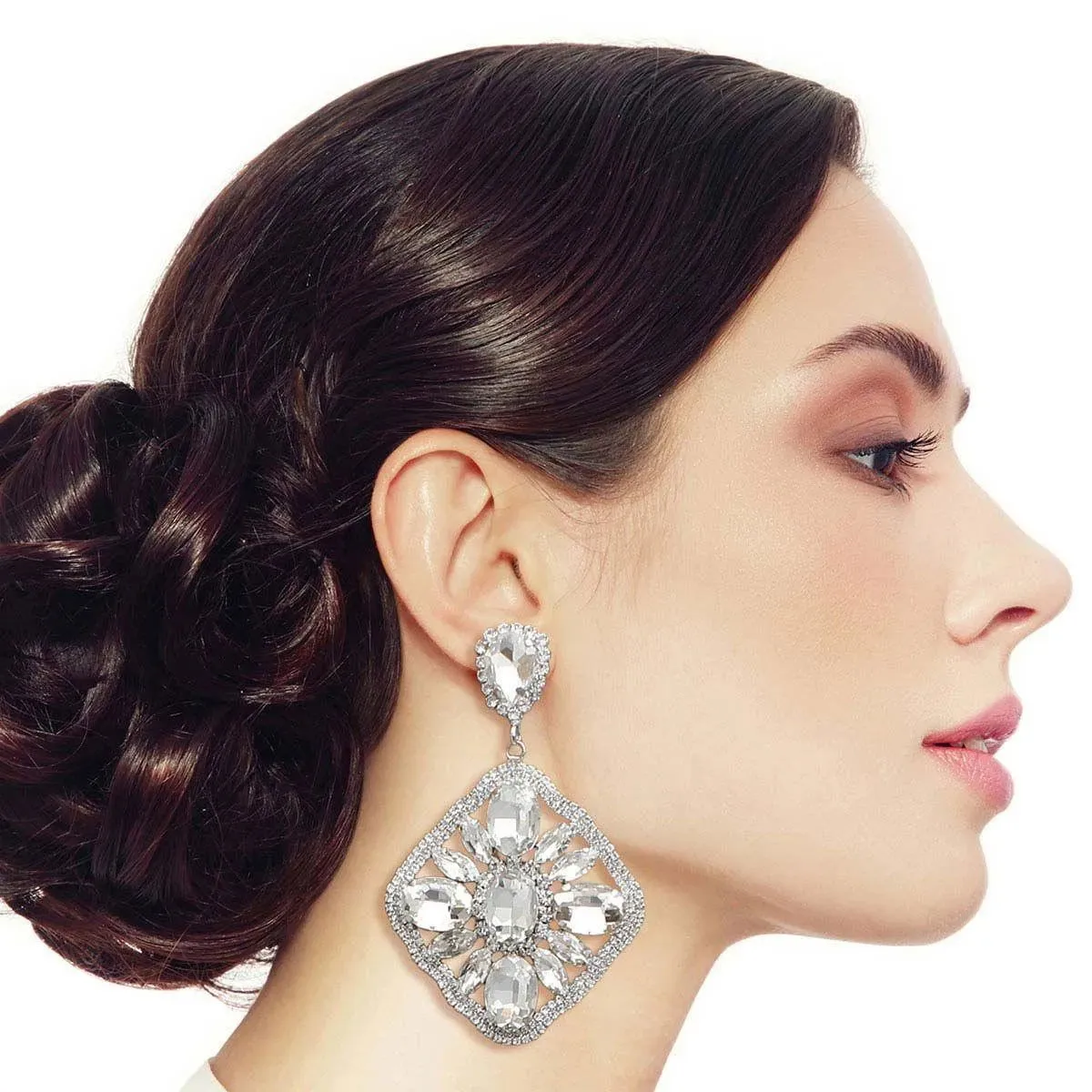 Drop Diamond Shaped Statement Earrings Clear