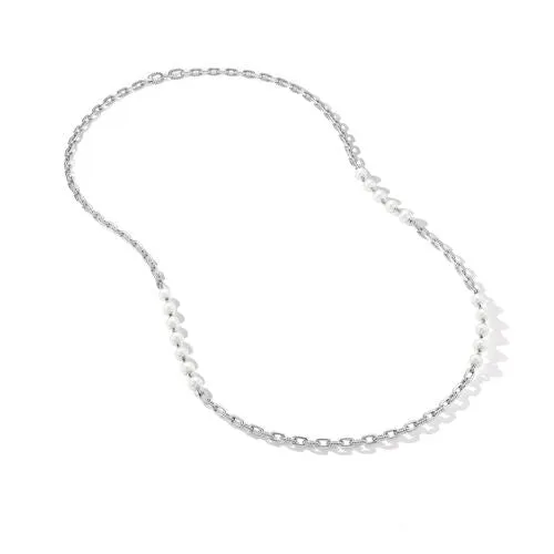 DY Madison Chain Necklace in Sterling Silver with Pearls, 6mm