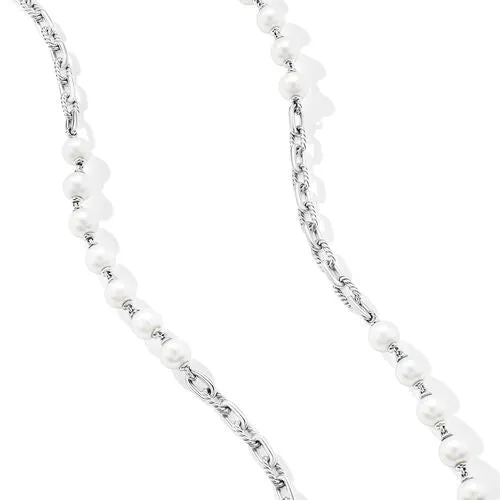 DY Madison Chain Necklace in Sterling Silver with Pearls, 6mm