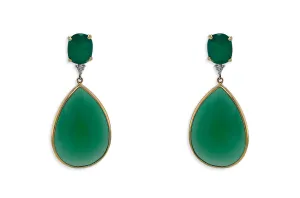 Earrings 14kt Gold Green Agates & Diamonds