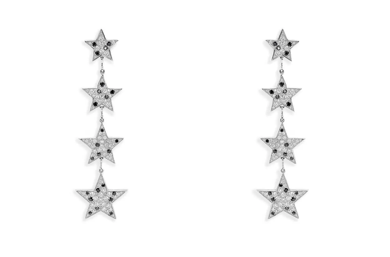 Earrings 18kt Gold Inline Stars Diamonds Drop