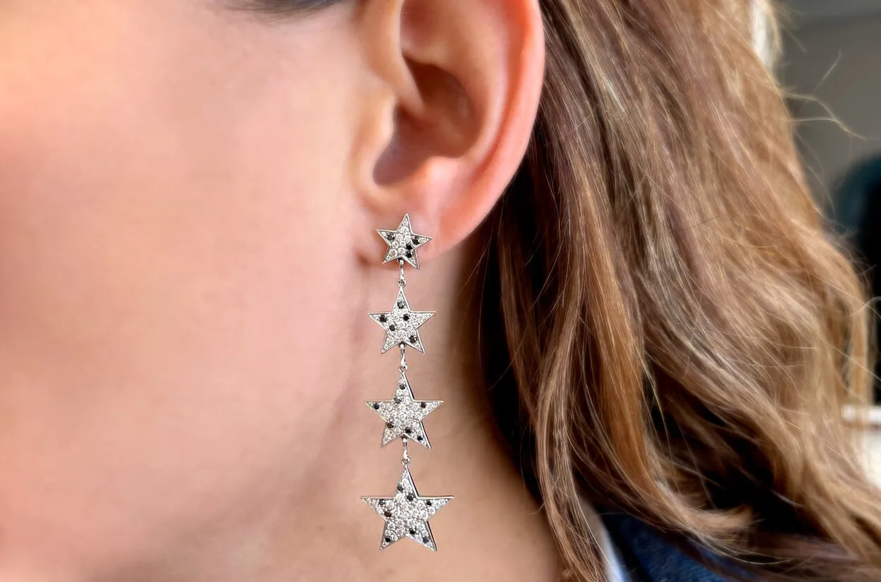 Earrings 18kt Gold Inline Stars Diamonds Drop