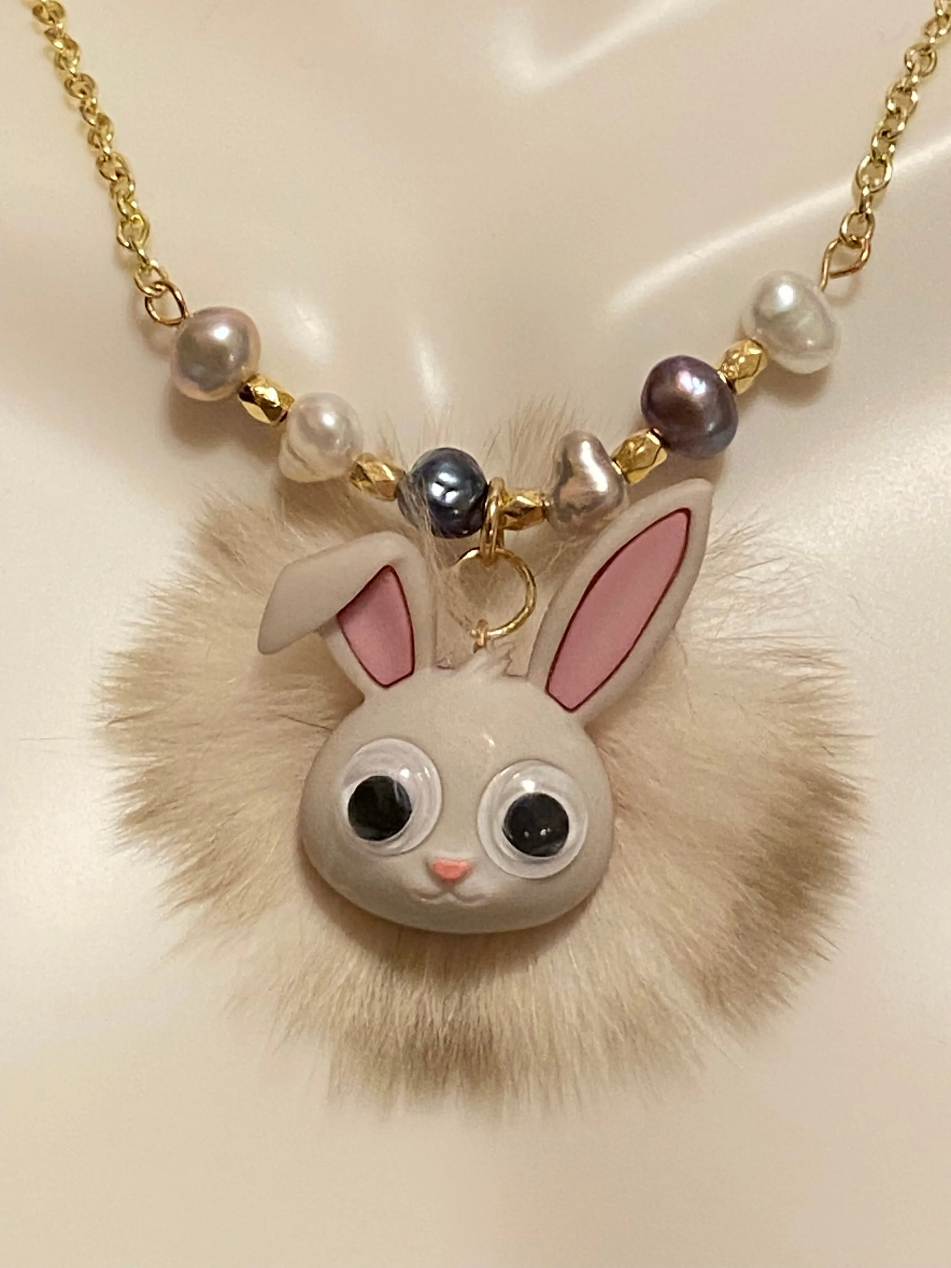 Easter bunny necklace with natural freshwater pearls, Easter necklace, Easter Basket Gift Jewelry, Easter Pendant, Easter Gift