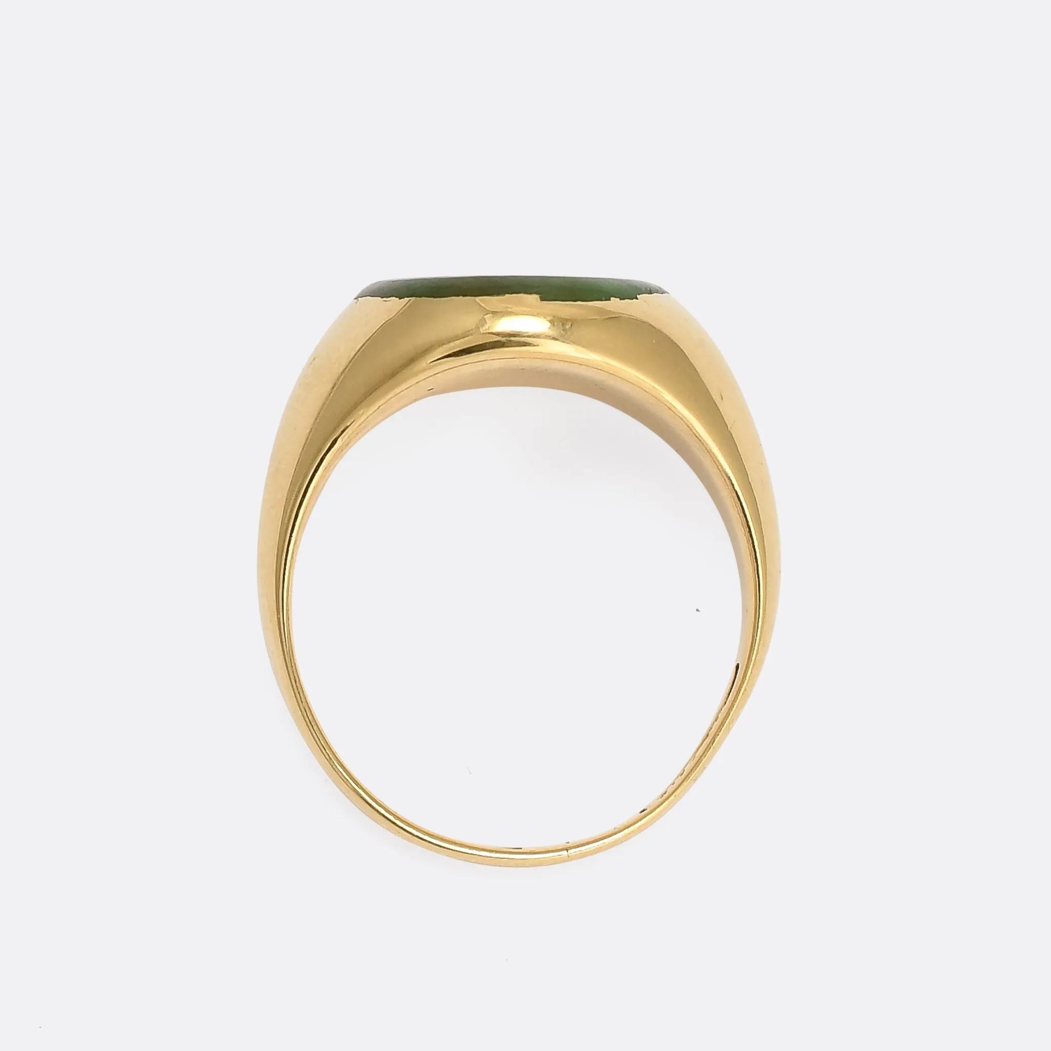 Edwardian Heraldic Jade Intaglio "The Right Angle" Signet Ring