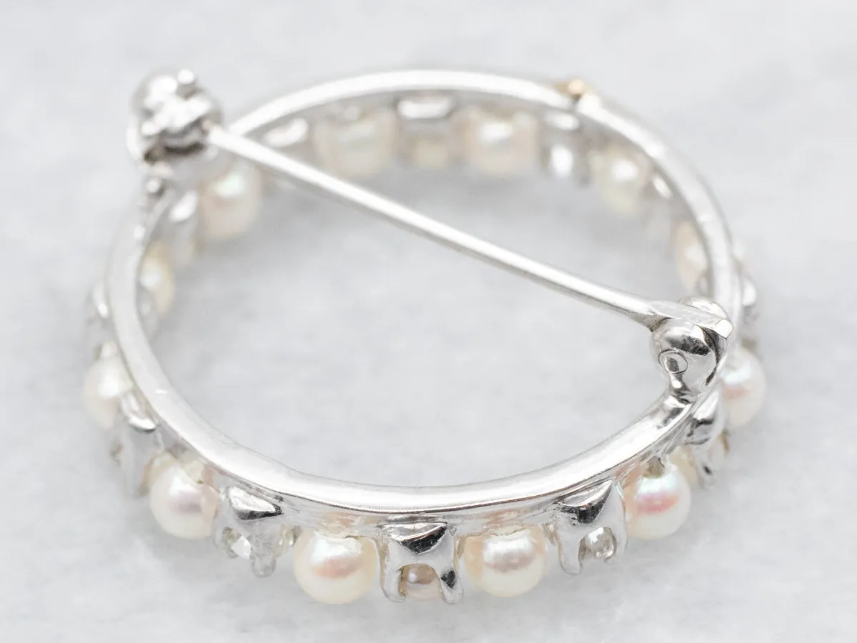 Elegant Vintage Saltwater Pearl and Diamond Circle Pin