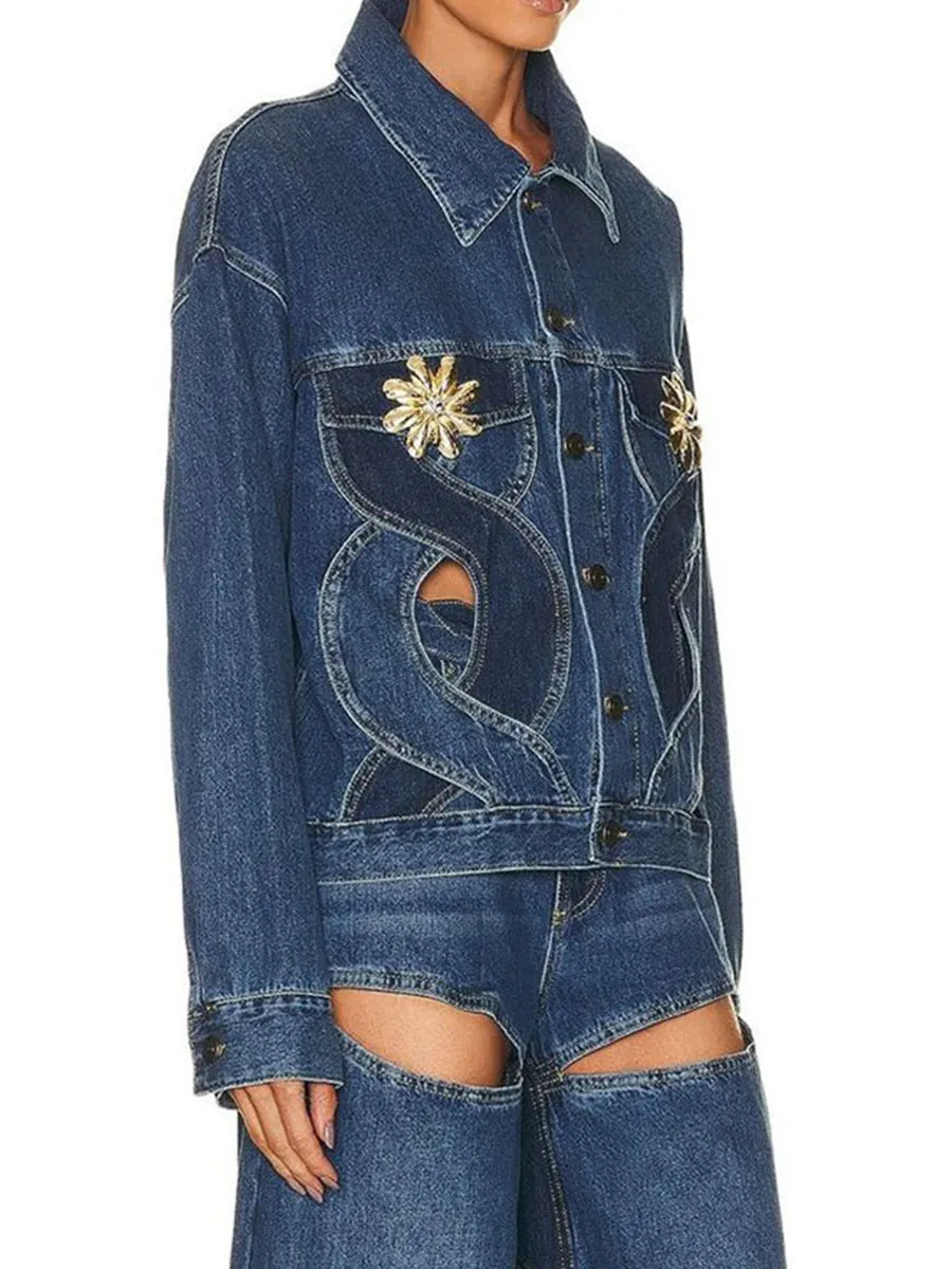 Embellished Cutout Denim Jacket