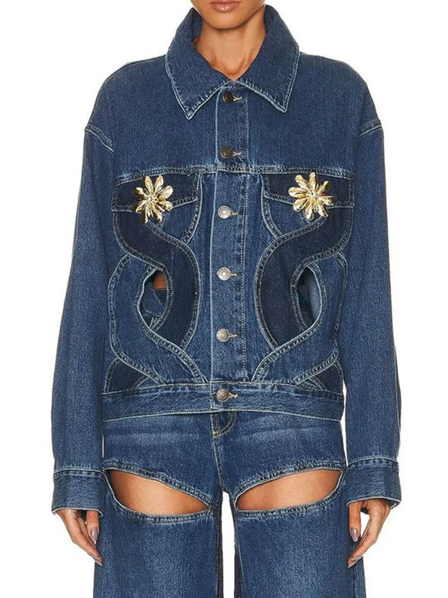 Embellished Cutout Denim Jacket