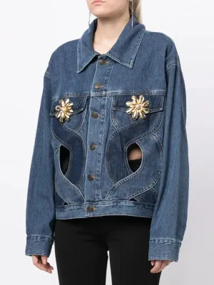 Embellished Cutout Denim Jacket