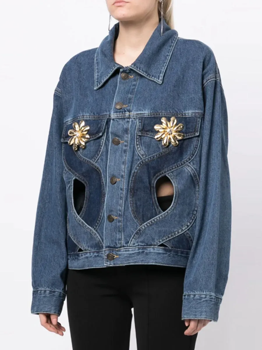 Embellished Cutout Denim Jacket