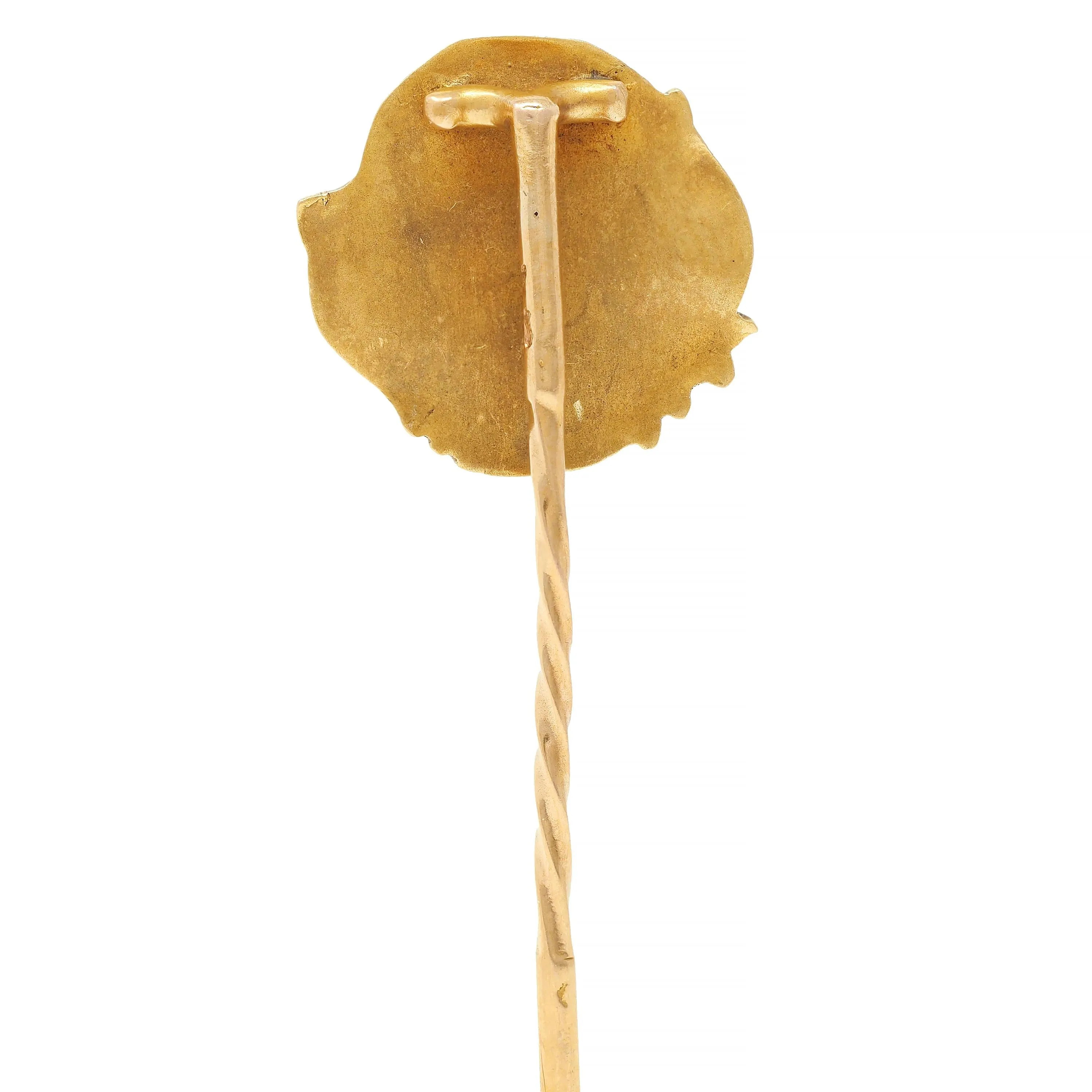 Epinay De Briort French Art Nouveau Diamond 18 Karat Yellow Gold Floral Lady Antique Stickpin