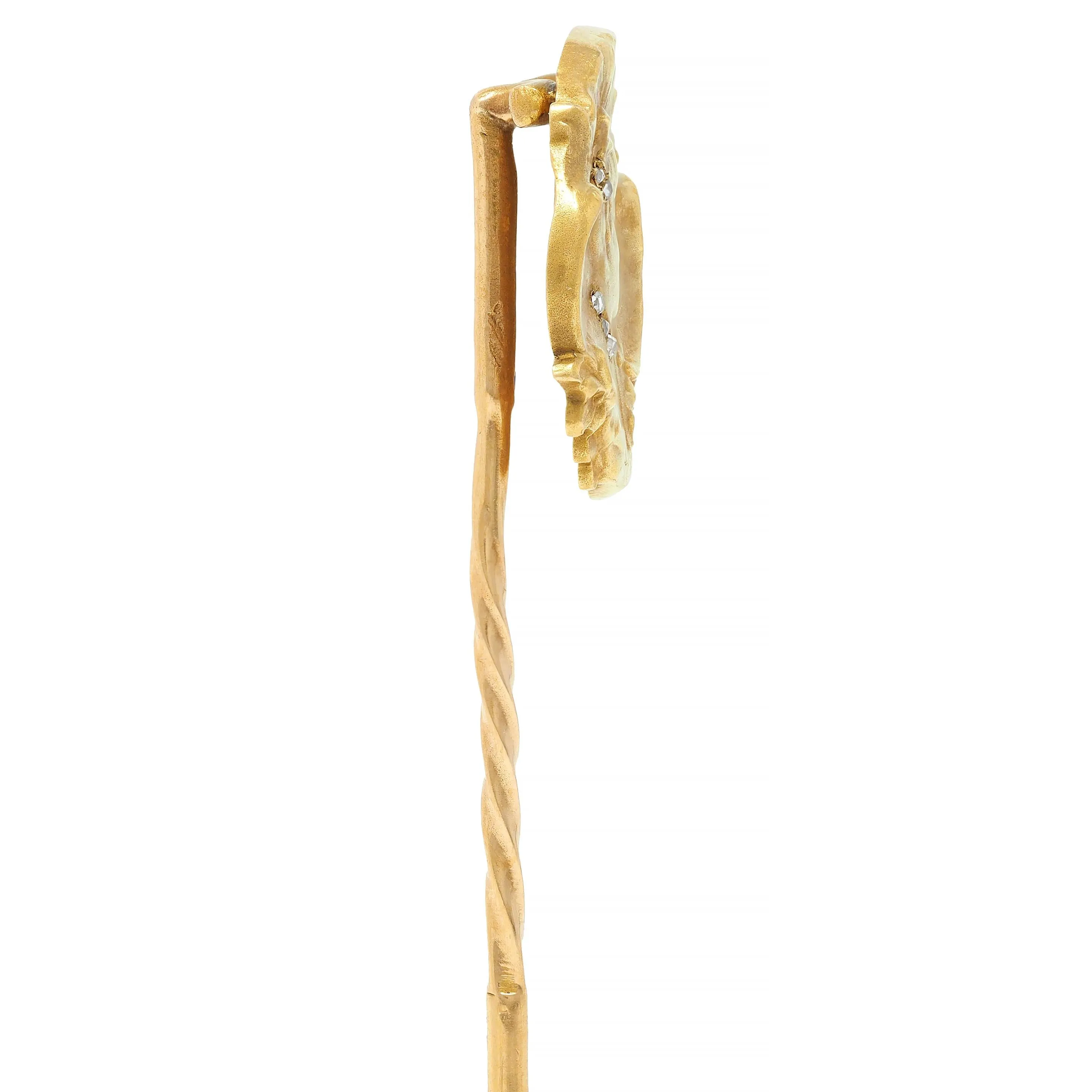 Epinay De Briort French Art Nouveau Diamond 18 Karat Yellow Gold Floral Lady Antique Stickpin