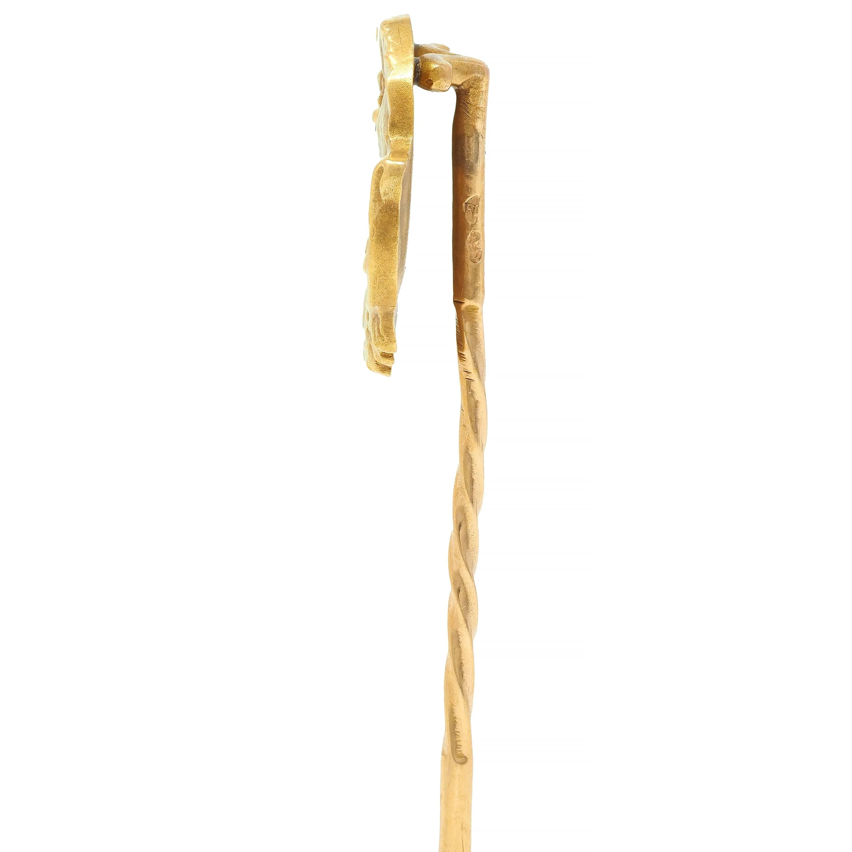 Epinay De Briort French Art Nouveau Diamond 18 Karat Yellow Gold Floral Lady Antique Stickpin