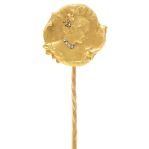 Epinay De Briort French Art Nouveau Diamond 18 Karat Yellow Gold Floral Lady Antique Stickpin